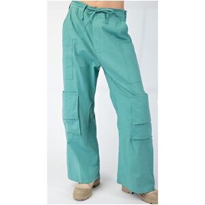 Easel Teal Green Cotton Wide leg Cargo Pants